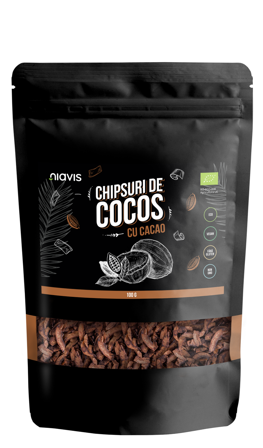 Chipsuri de Cocos cu Cacao Ecologice/Bio 100g Chipsuri de Cocos cu Cacao Ecologice/Bio 100g