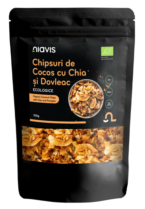 Chipsuri de Cocos cu Chia si Seminte de Dovleac Ecologice/BIO 100g