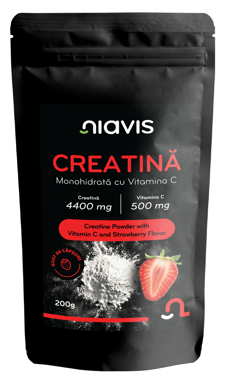 Creatina Monohidrata cu Vitamina C - Gust de Capsuni 200g Creatina Monohidrata cu Vitamina C - Gust de Capsuni 200g