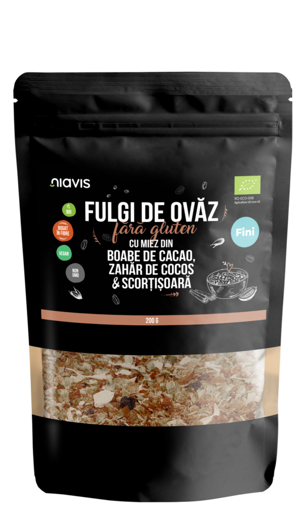 Fulgi de Ovaz Fini Fara Gluten cu Miez din Boabe de Cacao