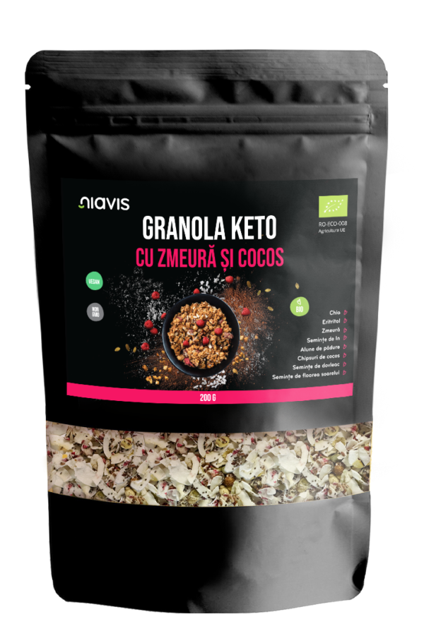 Granola Keto cu Zmeura si Cocos Ecologica/BIO 200g