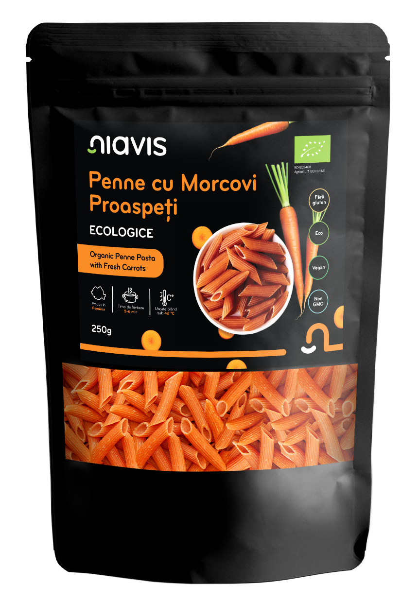 Penne cu Morcovi Proaspeti Ecologice 250g Penne cu Morcovi Proaspeti Ecologice 250g