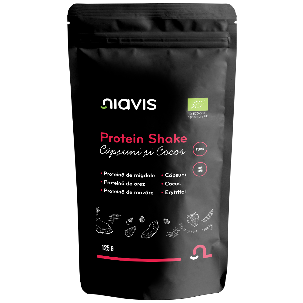 Protein Shake cu Capsuni si Cocos Ecologic/BIO 125g Protein Shake cu Capsuni si Cocos Ecologic/BIO 125g